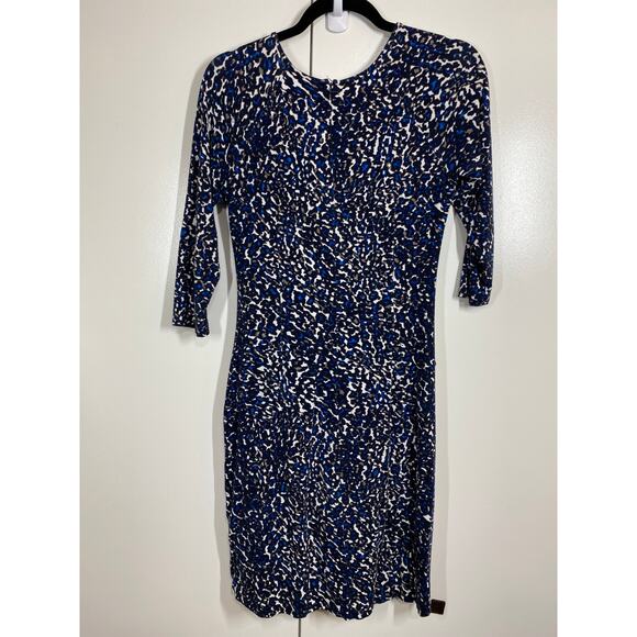 Ann Taylor Animal Print V-Neck Faux Wrap Jersey Dress Size Medium Petite - Picture 6 of 8